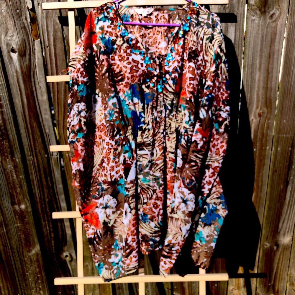 Le Gala Jeweled Sheer Swim cover up S